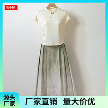 新中式国风套装夏季新款气质连衣裙女旗袍改良短袖上衣T恤半身裙