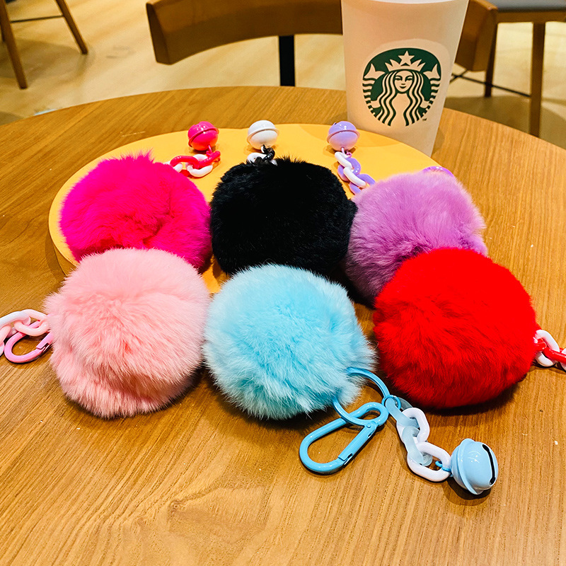 Creative Cartoon Fur Ball Keychain Personality Couple Bag Car Cute Bell Pendant Small Gift Factory Wholesale