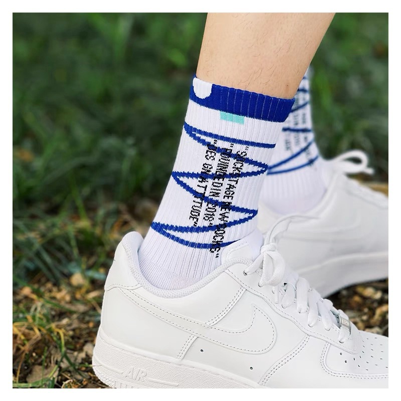 原创国潮owdunk线条结构袜子搭配球鞋中筒条纹运动袜男女全棉潮袜