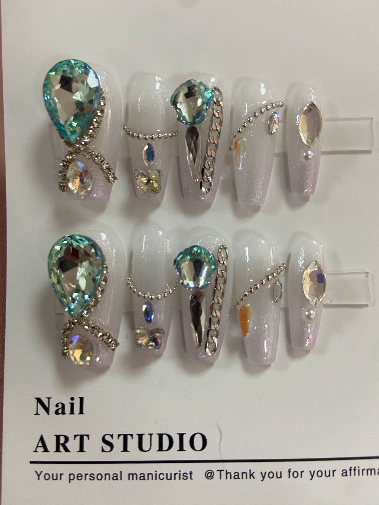 Internet Celebrity Manicure Handmade Wear Nail Chain Big Diamond Light Purple Gradient Temperament Nail Tip Wholesale