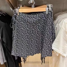 Brandy新款黑底白花一片式系带短裙子夏季 bm性感裹身裙a字半身裙