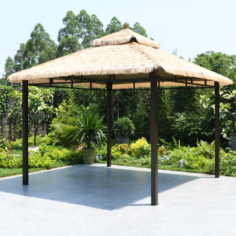 室外茅草凉亭景区农家乐四角帐篷乘凉遮阳棚楼顶雨棚户外稻草亭子