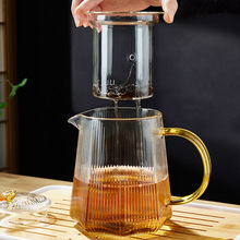 24玻璃泡茶壶过滤耐高温家用茶水分离竖纹茶壶电陶炉煮花茶具套装