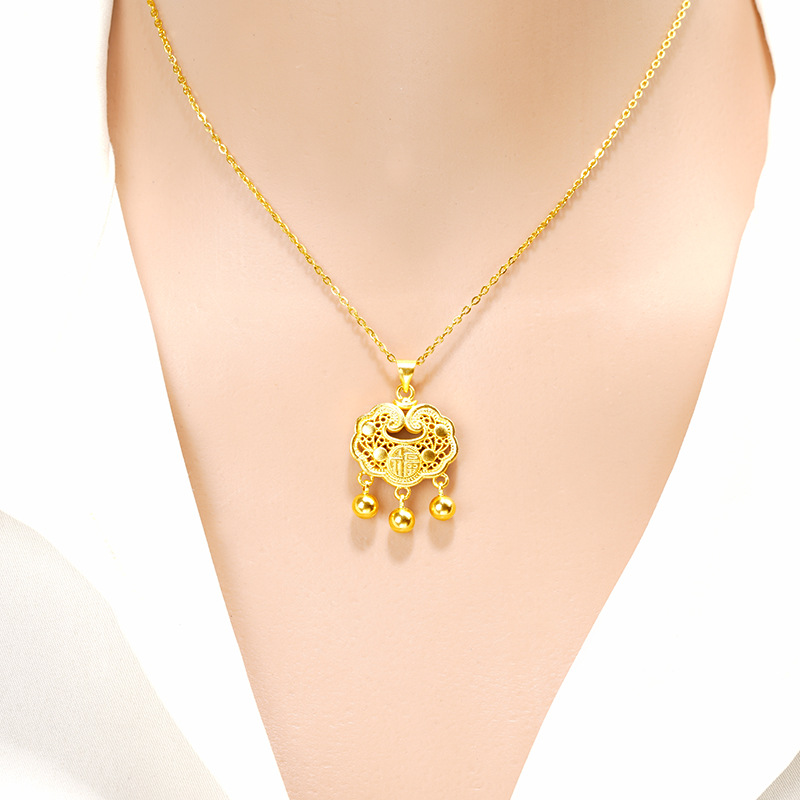 Safety Lock Rich Pendant Boutique Bell Necklace Pendant Chinese Style Electroplated Ornament Alluvial Gold Hollow Copper Alloy