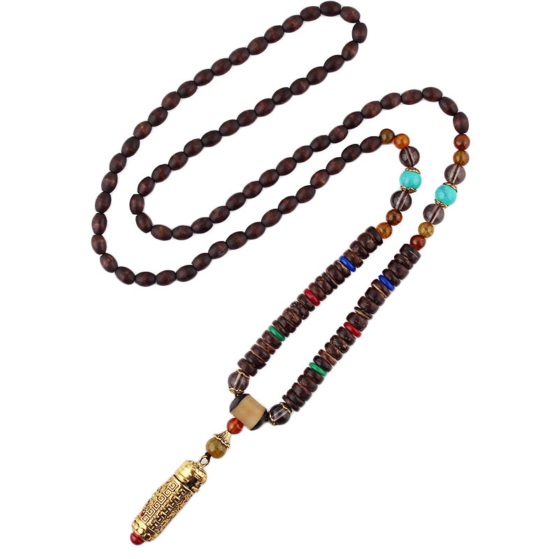 挂件文艺脖子吊坠坠复古项链挂潮配饰中国男女风木珠佛珠长款民族