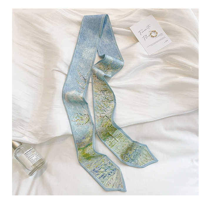 Spring and Summer All-Match Green Elegant Silk Scarf Small Strip Female Hair Band Tied Bag Decorative Ribbon Scarf with Shirt