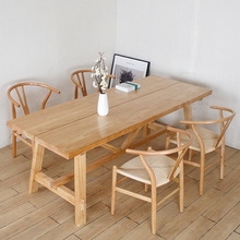 北欧餐厅实木餐桌椅 民宿长方形多人吃饭桌子 简约原木餐桌椅组合