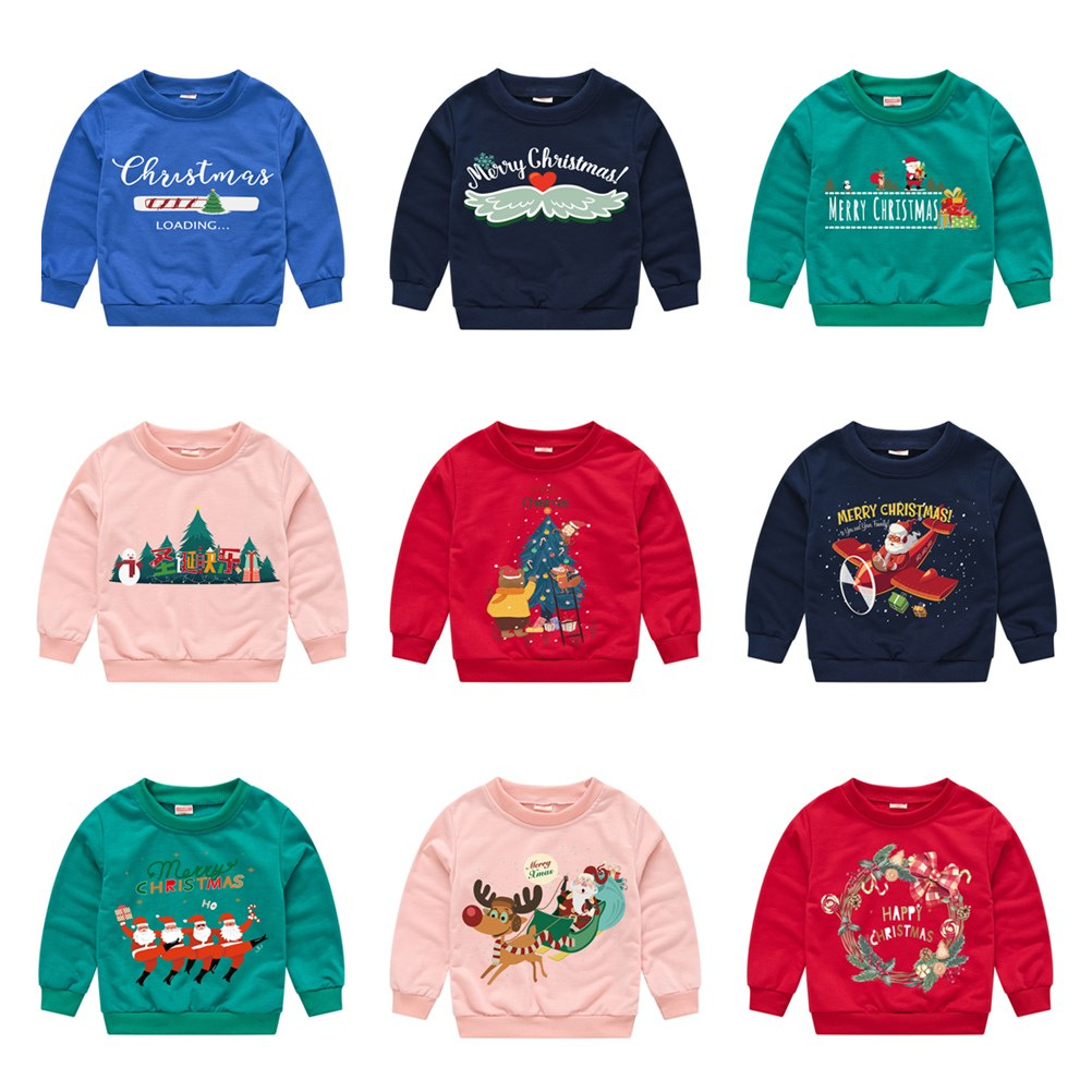 儿童卫衣秋冬新款欧美圣诞童装男女童卡通印花圆领套头衫宝宝上衣