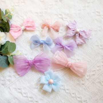 网纱布艺蝴蝶结花朵发夹 公主鸭嘴夹 女童甜美可爱发饰刘海碎发