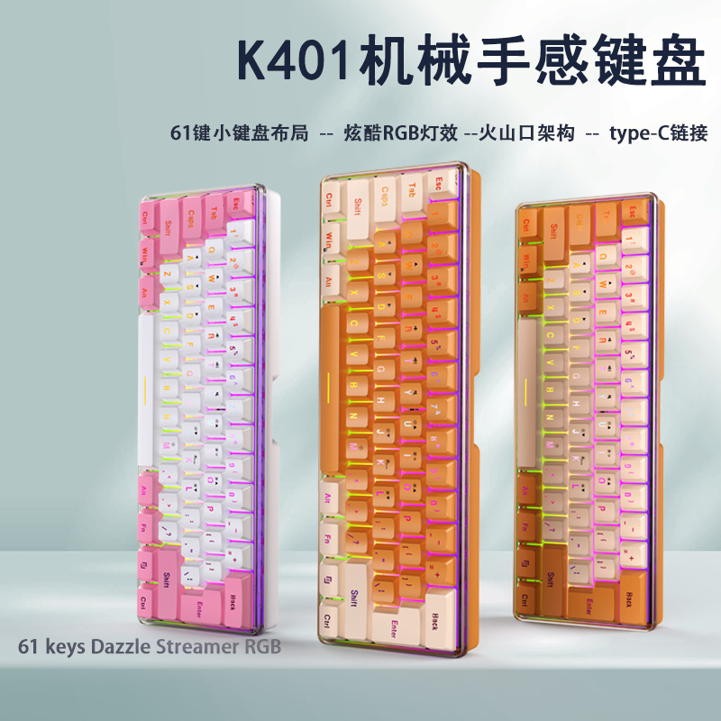 61 Key Yunguoguo K401 Notebook Desktop Wired Game Small Keyboard RGB Illuminant Keyboard Wholesale Delivery