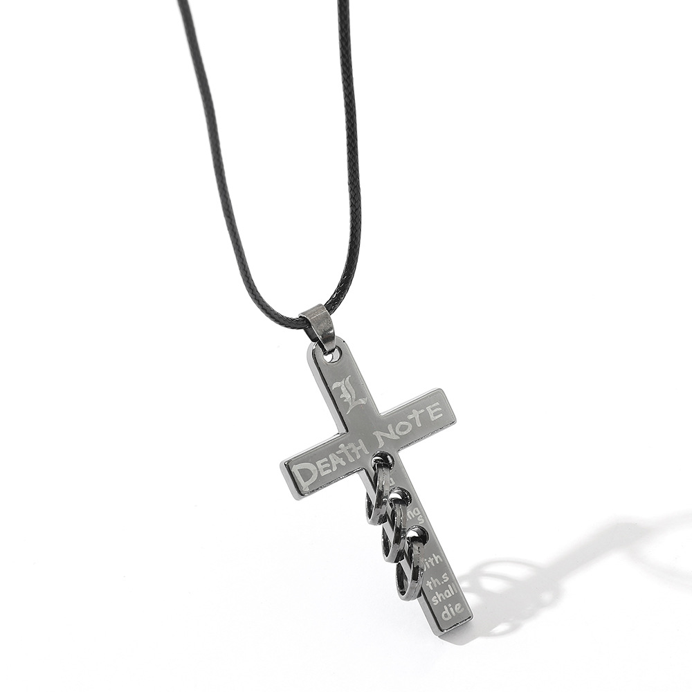 死亡笔记 death note 死神十字架激光刻字潮流男士吊坠项链批发