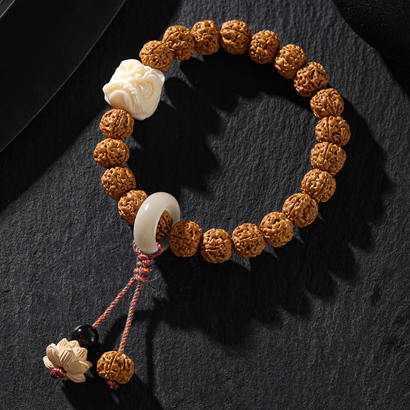 New Product King of Trees Small Jingang Bodhi Bracelet Buddha Beads Crafts Double Dragon Walnut Original Seed Men's Hand Toy Bracelet Wholesale
