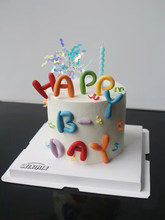 ins彩色happy字母蛋糕烘焙装饰彩色糖果色扭扭蜡烛雨丝甜品插件
