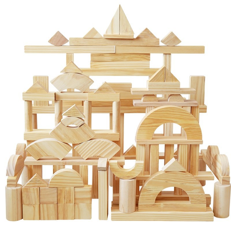 好童年大型搭建室内外玩具松木原木大型建构区城堡清水木质大积木