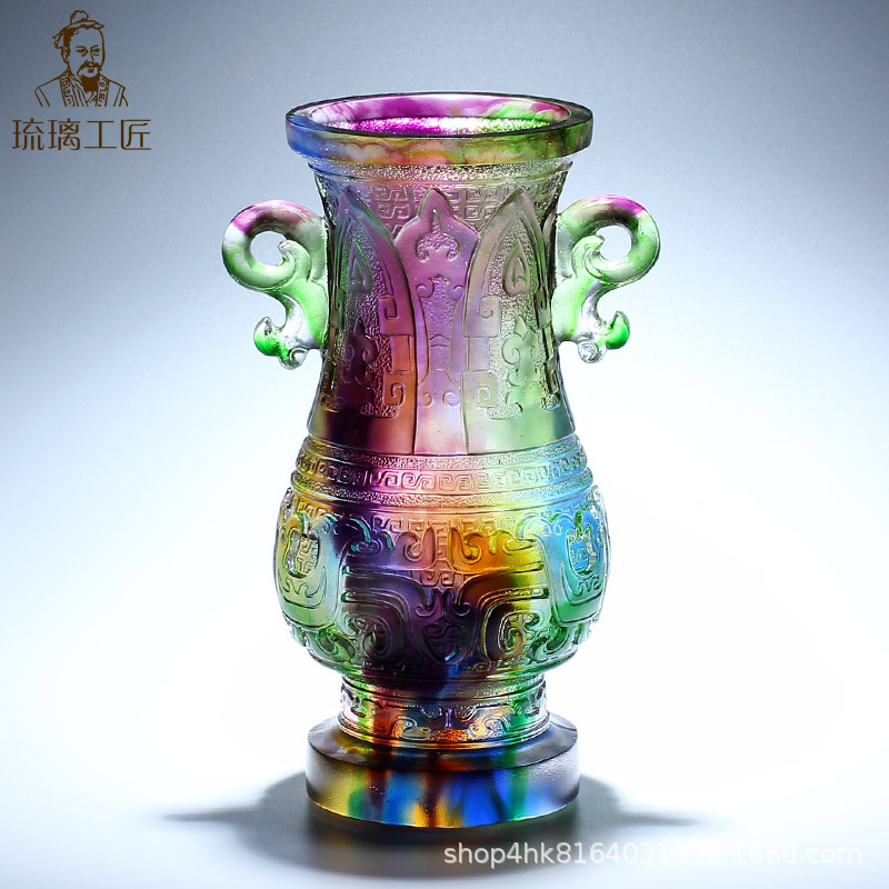 琉璃花瓶摆件玻璃工艺品客厅插花轻奢高档乔迁新居礼物大气高级感
