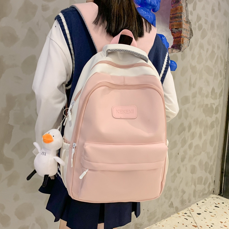 Backpack Women's New Large-Capacity Backpack Junior High School Bag High School and College Student Travel Bag Contrast Color Schoolbag Wholesale