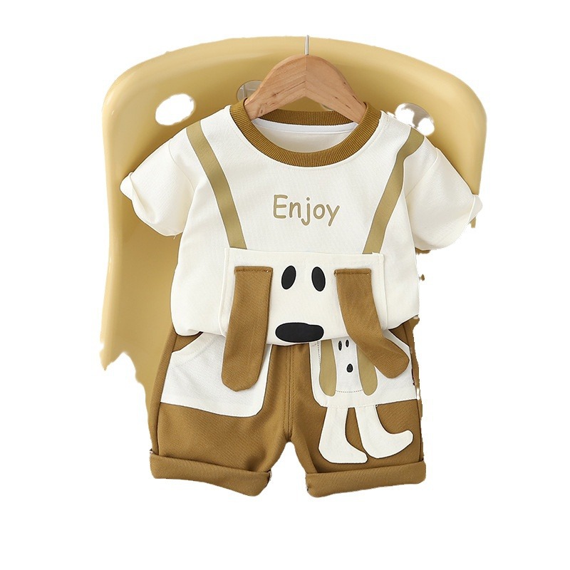 2024 Summer New Boys' Cartoon round Neck Short Sleeve Suit Boys' Casual Shorts Two-Piece Set