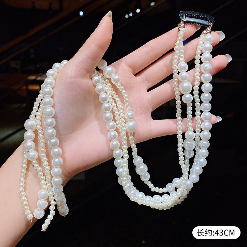 杨超越同款珍珠链条发链流苏绑发发夹儿童宝宝编发造型盘发发饰