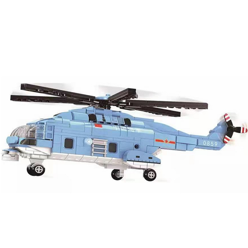 沃马小颗粒积木拼装直升机男孩儿童礼物礼品玩具航空飞机模型