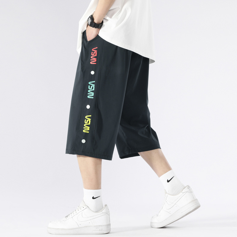 Nasa Joint Name Ice Silk Cropped Pants Men's Summer Cool Fashion Brand Casual Shorts Boys Sports Cropped Pirate Shorts Thin