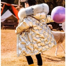 儿童羽绒棉服女童中长款童装2021新款洋气冬装外套亮皮免洗