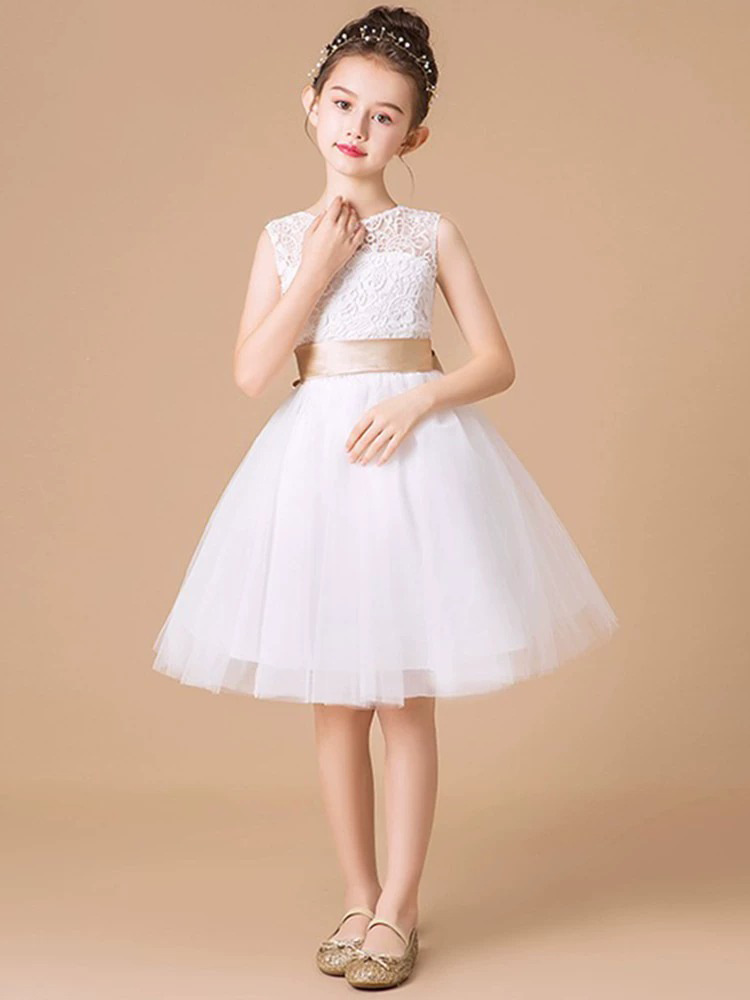 女童礼服儿童生日公主裙白色花童裙小学生钢琴演出服超仙短款纱裙