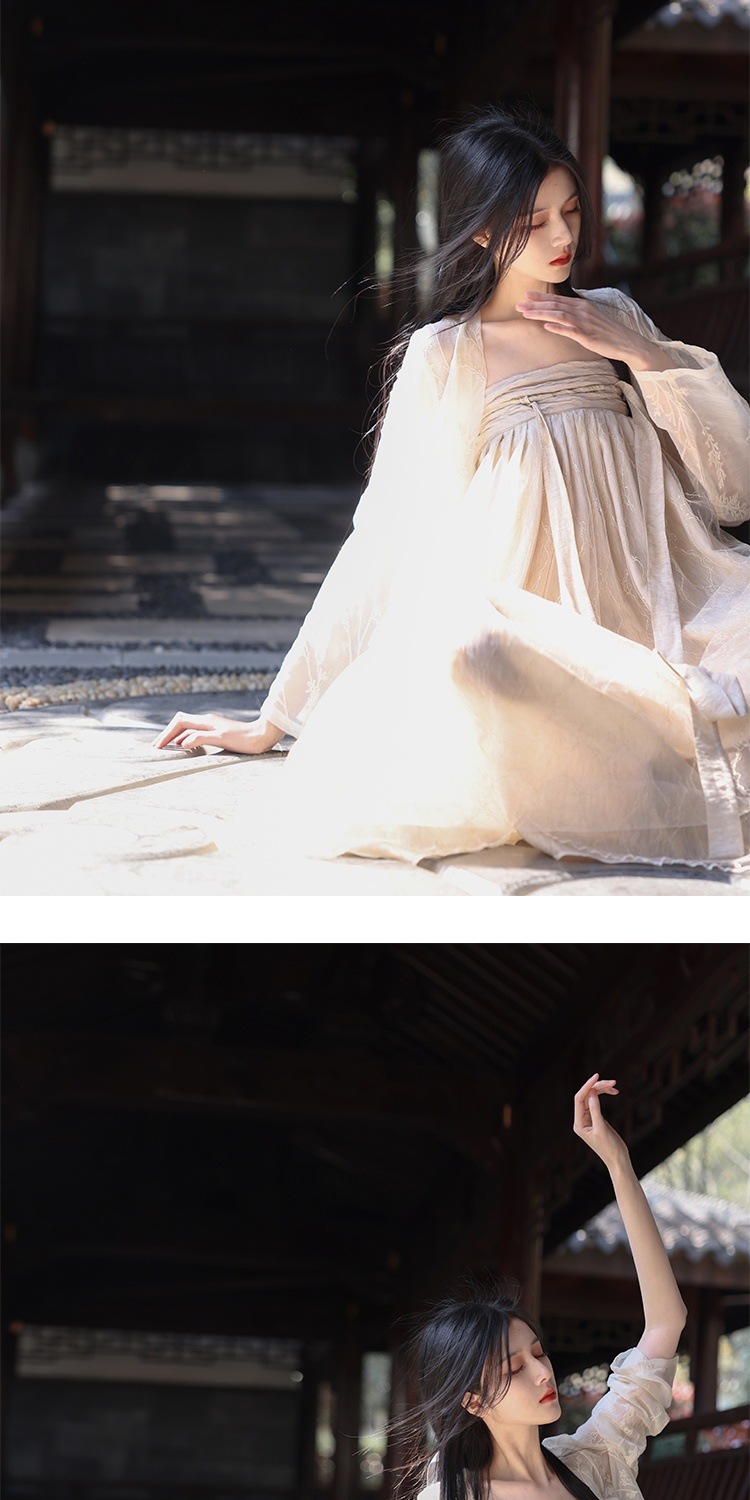 【令壹】席纱吐云 双层网纱刺绣中式改良汉服抹胸裙齐胸长裙