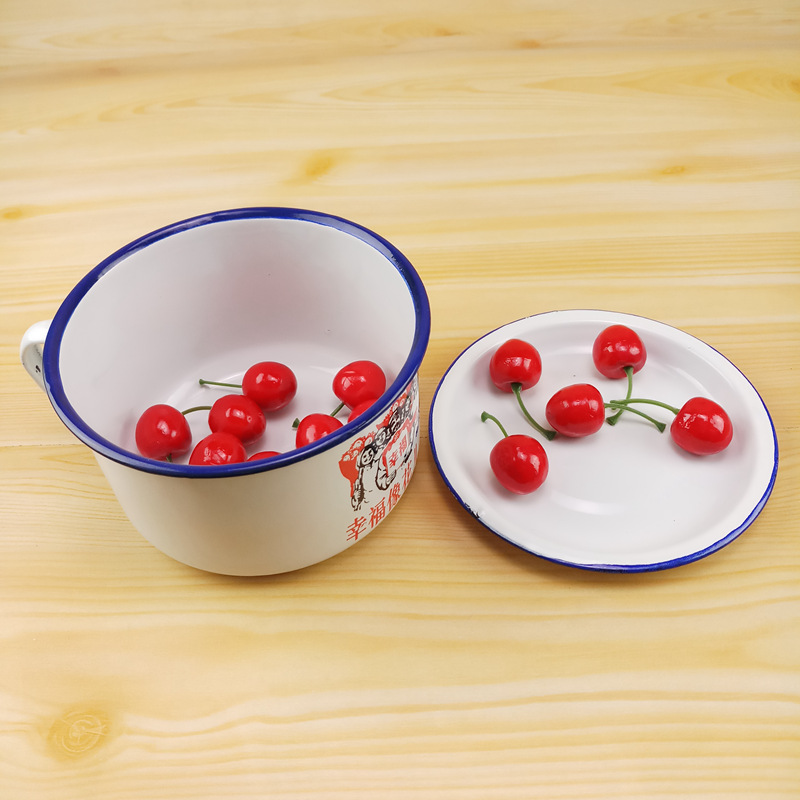 厂家直销个性语搪瓷快餐杯老式怀旧饭盒泡面碗带盖保鲜盒定制logo