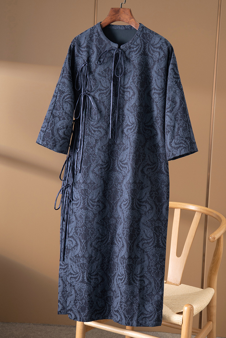 2021年改良旗袍提花 茧型很显瘦 棉麻国风袍子连衣裙女早春210736