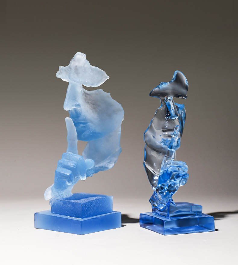 跨境新款沉默是金人脸创意透明树脂摆件家居电视办公室书柜软装饰