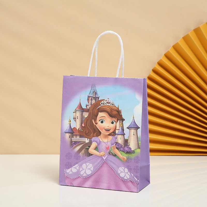 Cross-Border New Princess Gift Bag Cartoon Characters Kraft Paper Portable Paper Bag Candy Snack Birthday Gift Bag