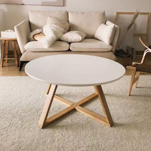 网红日式实木卧室茶几客厅家用阳台白色圆形矮桌子极简约易小户型