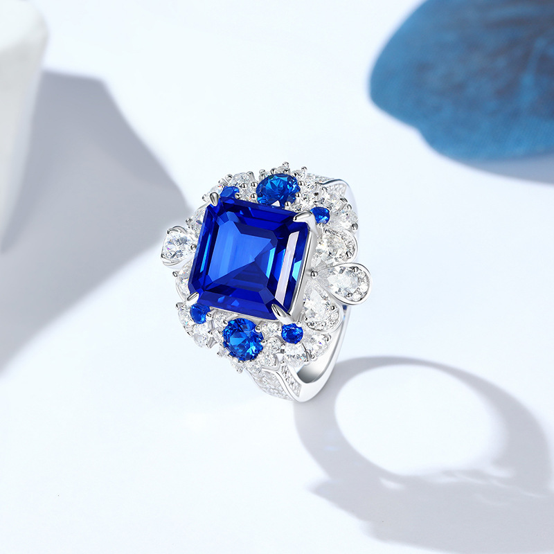 跨境外贸时尚首饰蓝宝石镀金戒指饰品批发 可按需制作