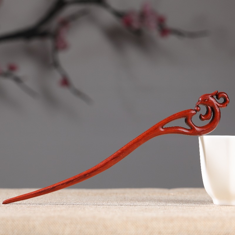 紫檀木手工发簪中国风古风礼盒送礼物复古凤凰簪子高级旗袍盘发钗