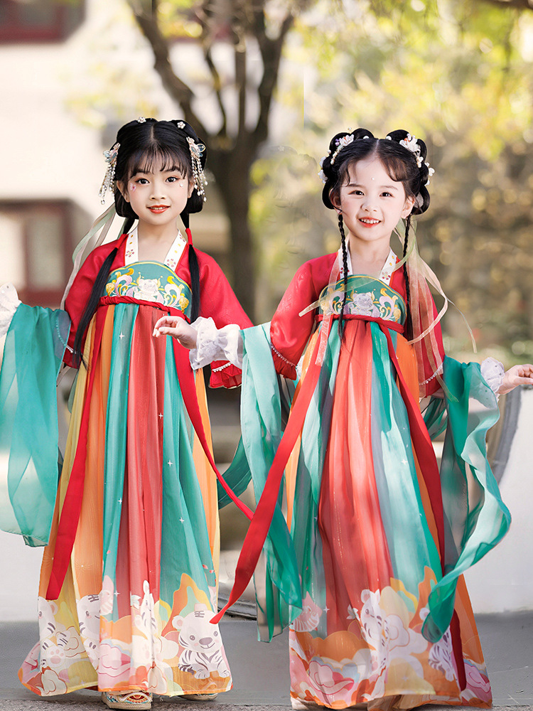 改良汉服女童夏季姐妹款齐胸连衣裙超仙中国风儿童襦裙夏古装