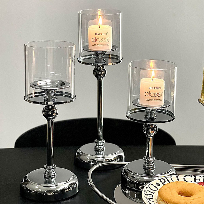 Retro Affordable Luxury Silver Candle Holder Aromatherapy Glass Candle Romantic Table Candlelight Dinner Domestic Ornaments