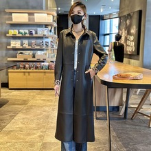 海宁真皮皮衣女2023新品春秋妈妈装头层绵羊皮风衣中长款西装外套