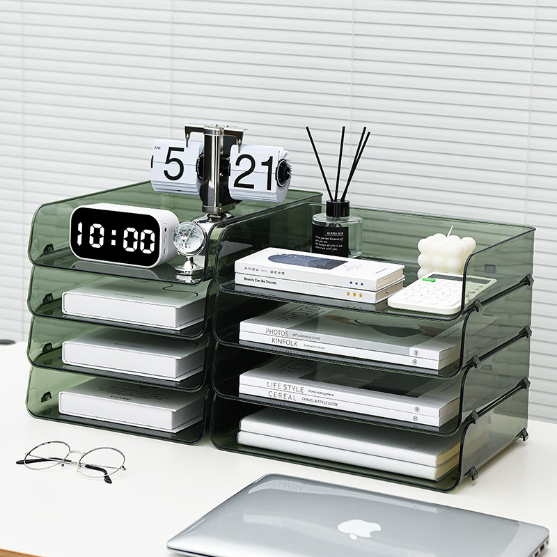 Transparent Desktop Storage Box Stackable Multi-Layer Desk Acrylic File Finishing Box Office Drawer Data Holder