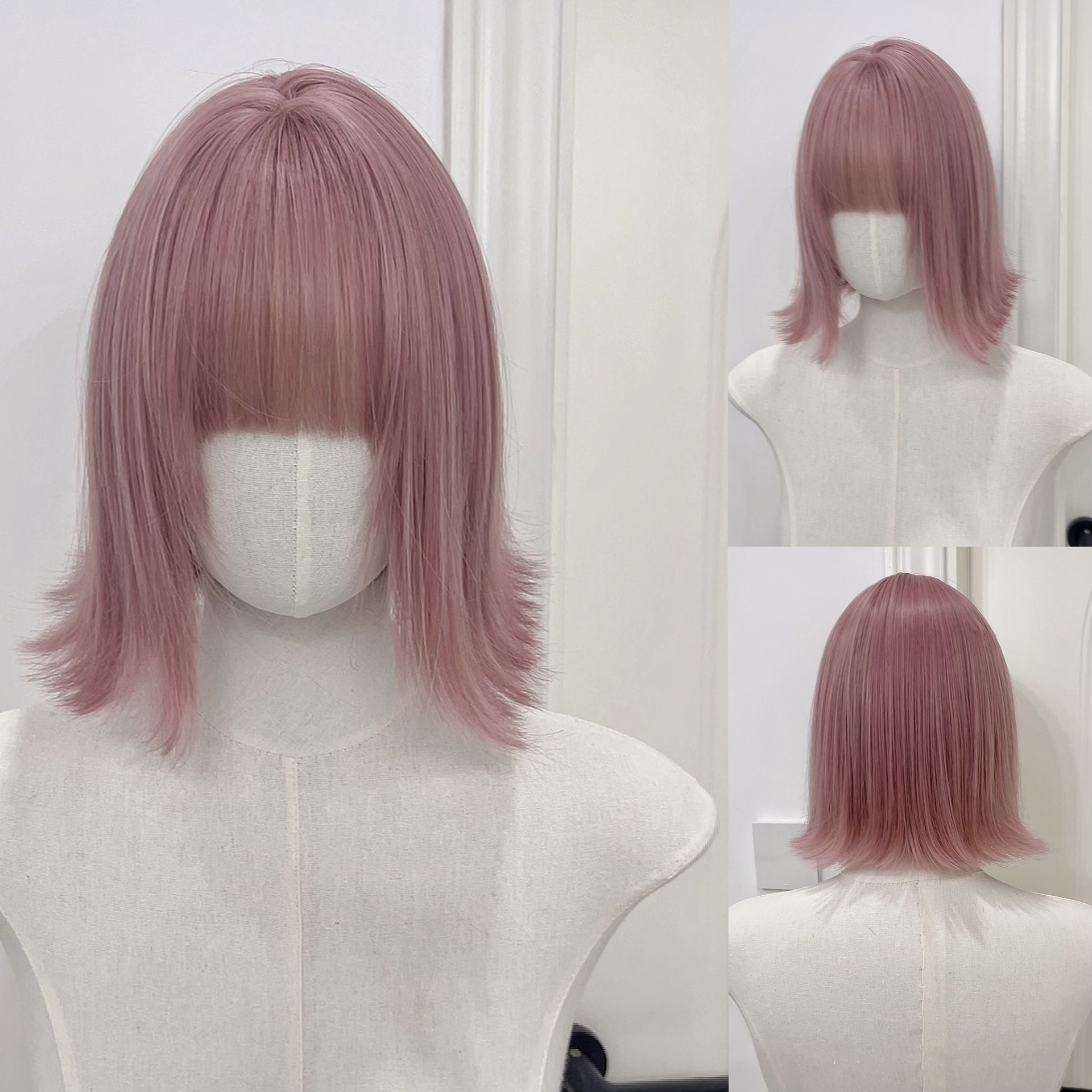 星程新品假发女粉色短卷发仿真自然lolita甜美网红减龄短发全头套