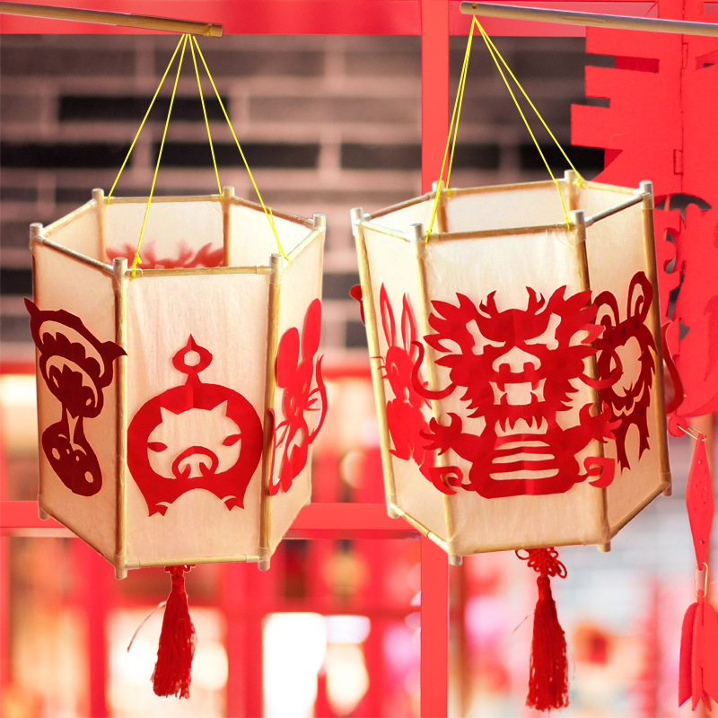 元宵节灯笼六角宫灯春节儿童diy灯笼材料包手工制作花灯挂饰