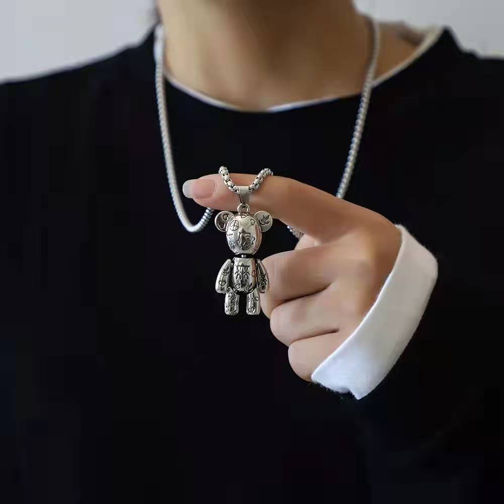 Titanium Steel Necklace Female Light Luxury Minority Hip Hop Ins Trendy Violent Bear Pendant Versatile Autumn and Winter High-End Long Sweater Chain