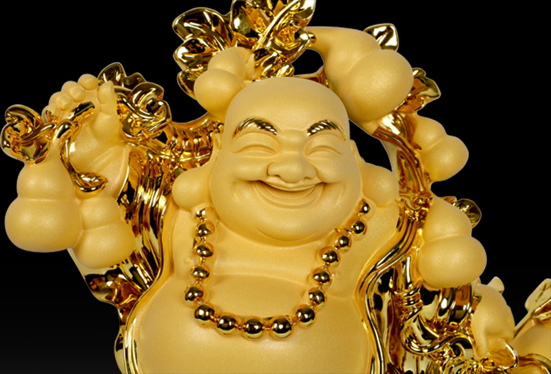招财弥勒佛福运到摆件财神树脂工艺品批发沙金色开业乔迁送礼品