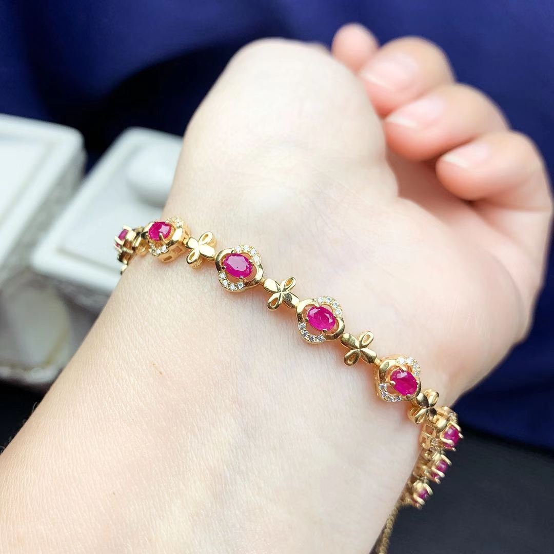 厂家批发多款式天然彩宝手链珠宝女士款925银镶嵌彩宝首饰手串