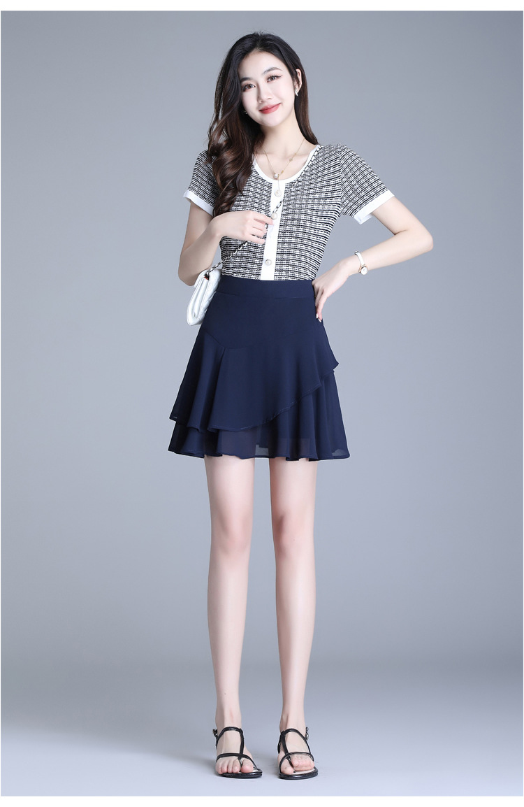 雪纺半身裙女2022夏季高腰a字裙显瘦垂感裤裙荷叶边裙薄款短裙