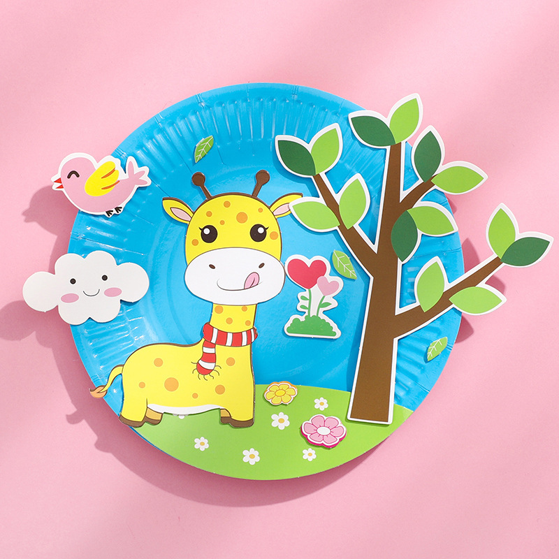 儿童卡通纸盘画幼儿园diy手工材料包益智玩具纸盘贴画粘贴画礼物
