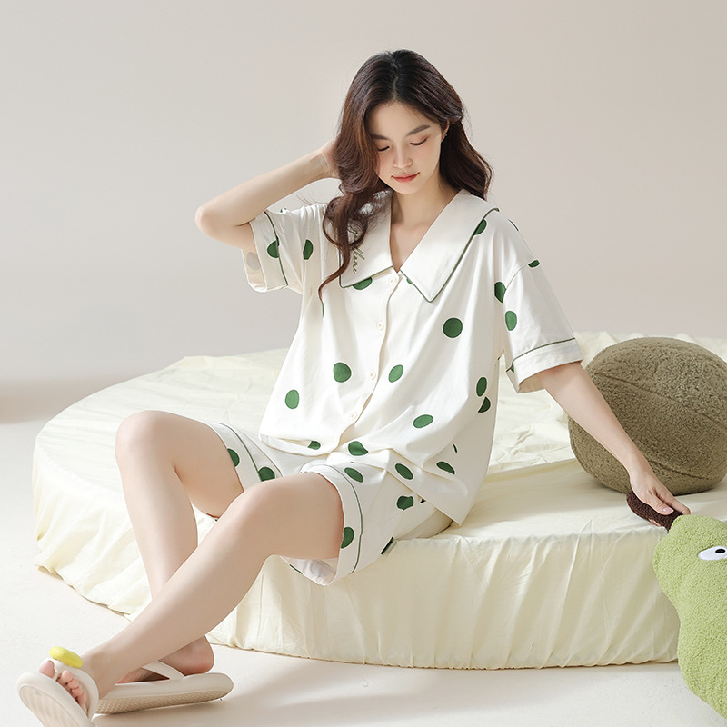 【柔感型】睡衣女士夏款夏季纯棉短袖短裤家居服夏天薄款波点套装