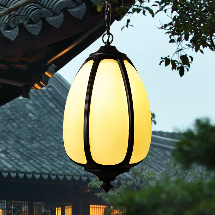 室外新中式吊灯庭院灯走廊过道仿古吊灯凉亭别墅户外防水南瓜吊灯