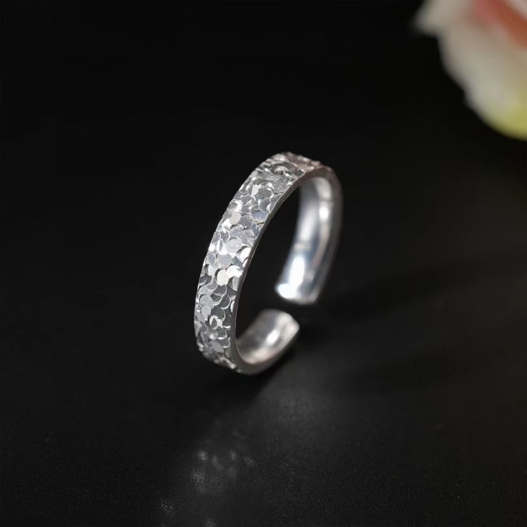 1 银珠宝纯银s999碎冰冰开口戒指足银戒指时尚情人节日送女友礼物