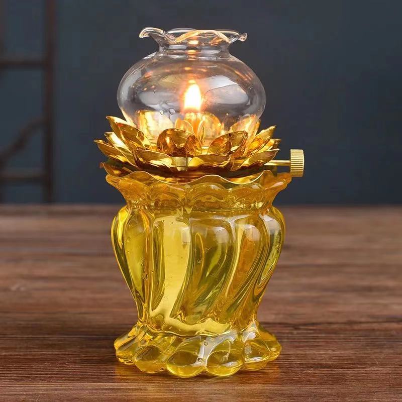 寺庙法佛前莲花供佛灯家用琉璃可调控煤油液体长明灯供灯酥油灯