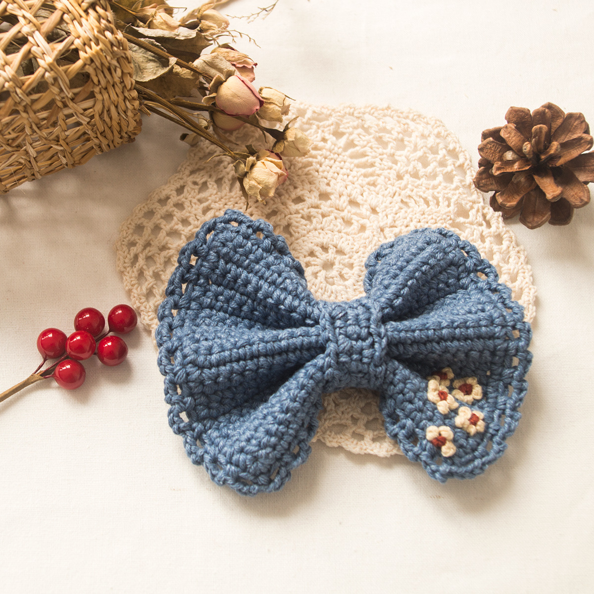 毛线发夹diy编制蝴蝶结边夹网红2020年新款少女刘海侧边夹子